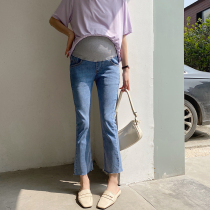 Pregnant women micro-horn jeans womens pants spring and autumn 2021 new summer and autumn belly thin nine-point loose straight tube