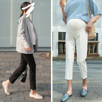 Pregnant women suit pants 2021 summer thin new nine-point belly pants pants straight tube tube thin black