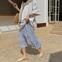 Pregnant women chiffon floral skirt spring and summer long slim adjustment waist long skirt pleated hanging skirt a skirt tide