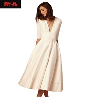 2018 mùa hè mới Châu Âu và Mỹ của phụ nữ V-Cổ màu rắn Slim tay áo Mùa Hè ăn mặc phụ nữ đầm cưới