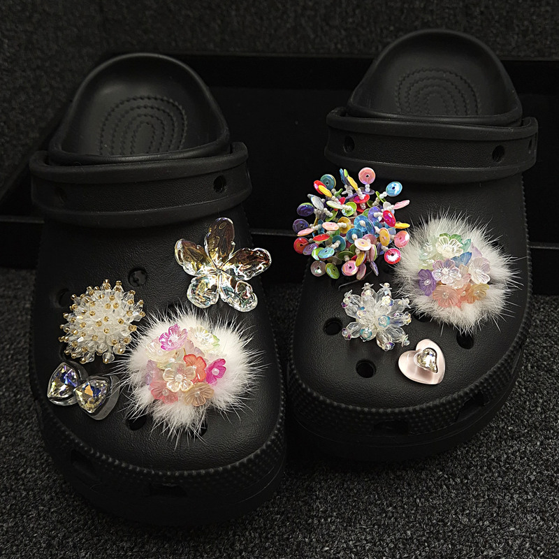 Original Accessories for Crocs Clogs, Plush High-End Shoe Charms Set, Fireworks Beaded Shoe Charms