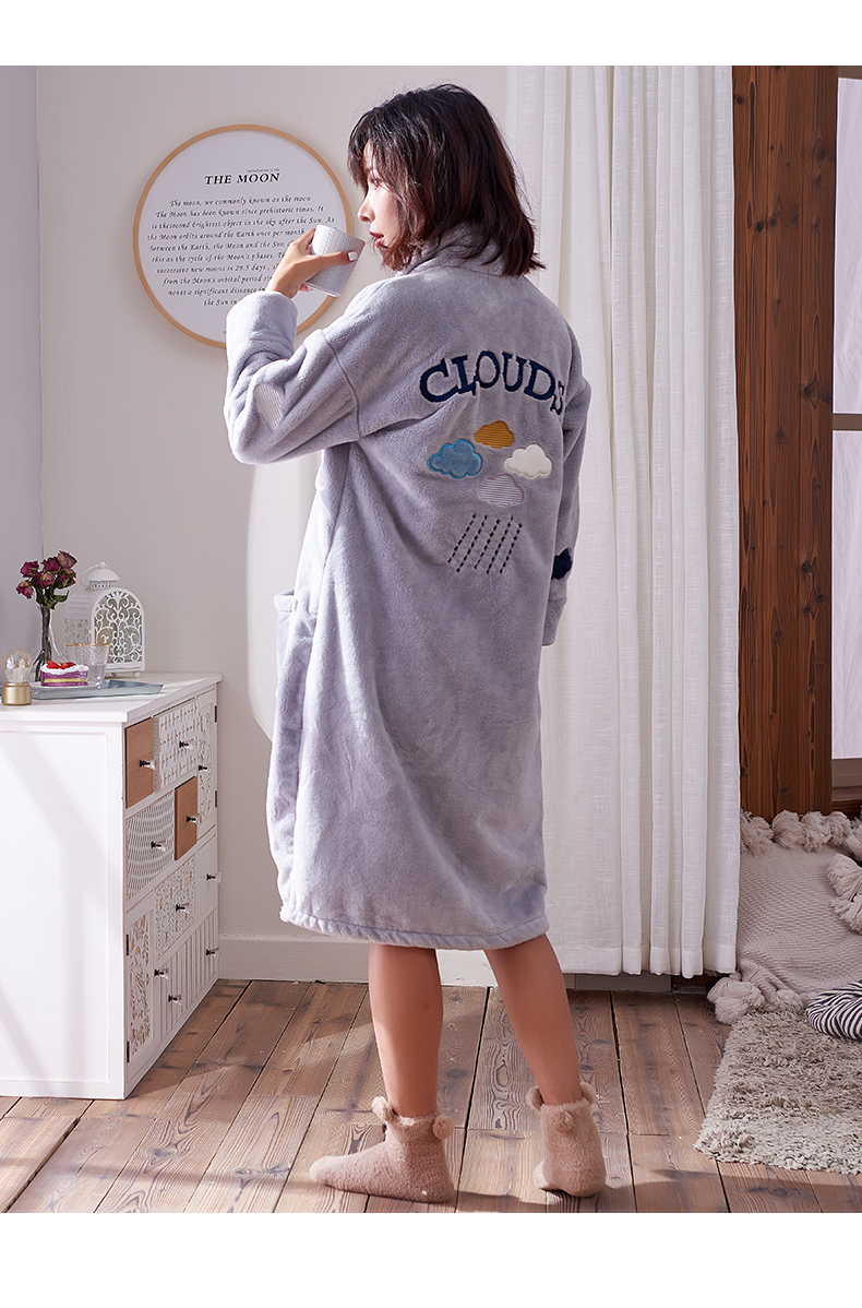 Mùa thu tuyết và mùa đông mỏng san hô lông cừu phụ nữ đồ ngủ Hàn Quốc áo len nữ flannel áo choàng ấm dài áo choàng tắm shop do ngu 
