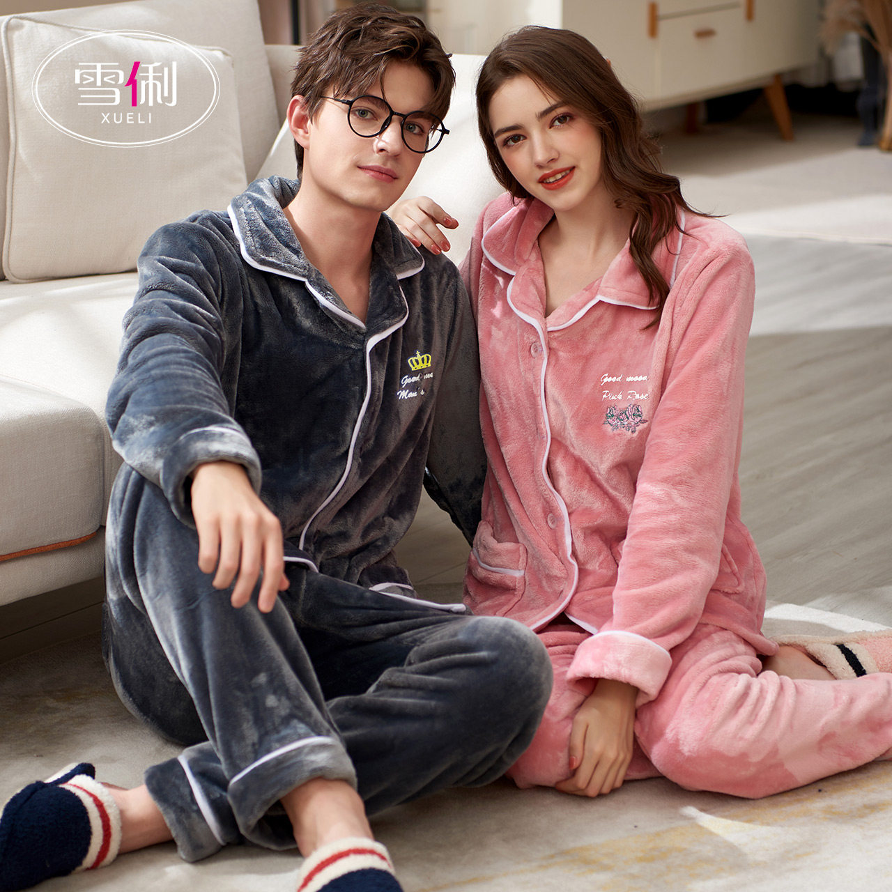 Snow Li pajamas women's autumn and winter style thick plus plush couple flannel men's coral fleece winter homewear women's set