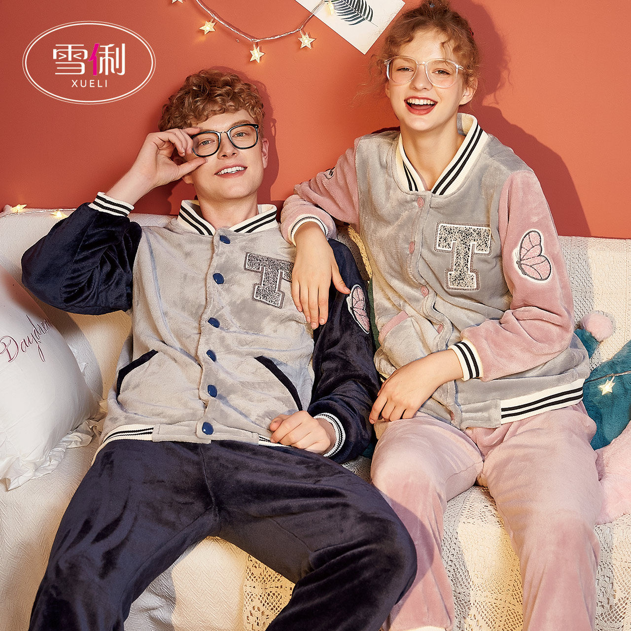 Snow coral fleece couple pajamas women's autumn and winter flannel men's home clothes spring and autumn thick can be worn outside set