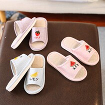 Girls  slippers Summer childrens net red fruit cotton and linen indoor floor Spring and autumn mens sweat-absorbing and breathable home linen