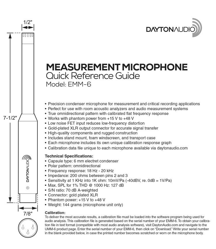Dayton Audio EMM-6 Electret Measurement Microphone Test microphone sound card so