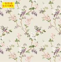 South Korea wallpaper imported big roll wood fiber American country pastoral big flower bird sofa bedroom background wall