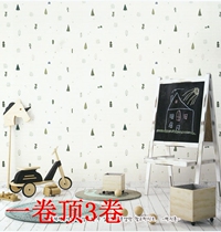 South Korea wallpaper imported large roll wood fiber fresh green small tree cartoon childrens room kindergarten wallpaper