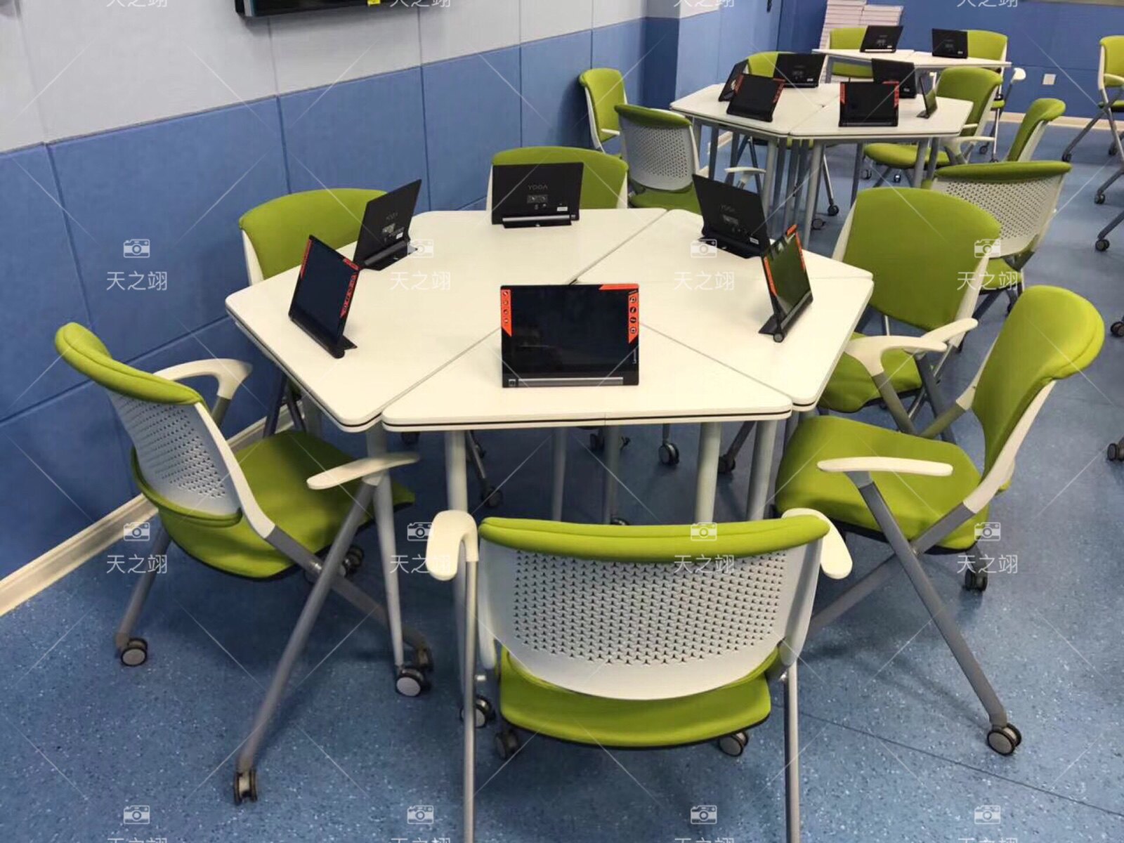 Student Training Table Hexagon Trapezoidal Table View Table Hexagon Experimental Bench Hexagon Table Color Splicing