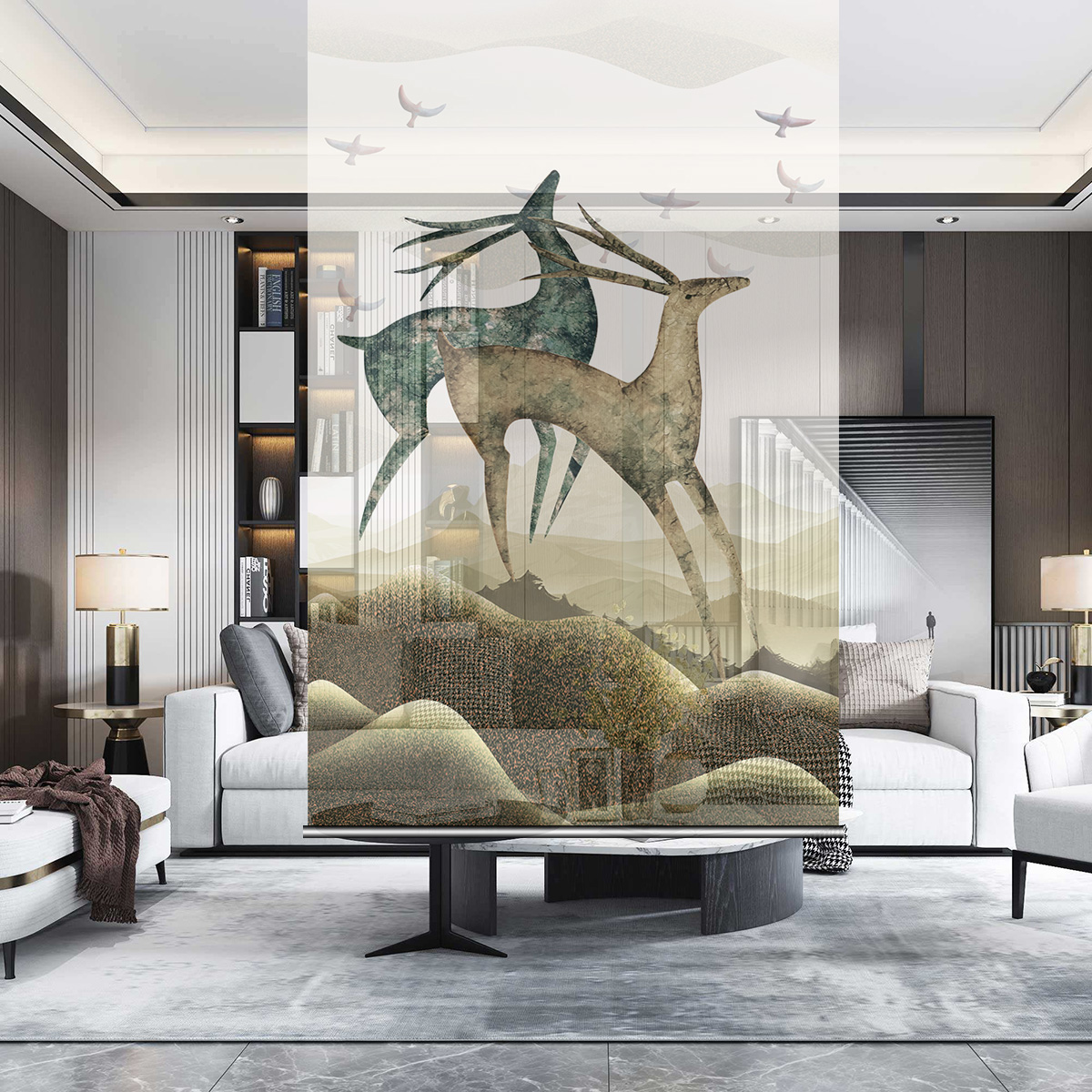 New Chinese modern partition personality translucent fine woven yarn canvas soft curtain screen hanging roller blinds to book custom