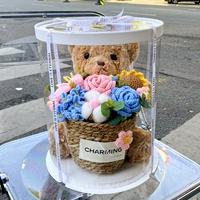 Розовая розовая обнимающая медведь+подарочная коробка