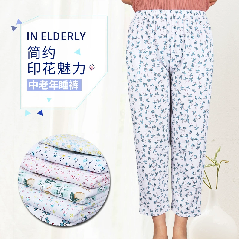 Miễn phí vận chuyển mùa xuân và mùa thu phần mỏng cộng với kích thước mẹ cotton pyjama jersey quần 9 điểm bình thường phụ nữ trung niên và cao tuổi dệt kim quần ở nhà - Quần tây