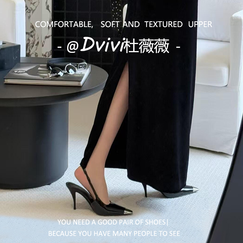 【Du Weiwei】Private Treasure ~ Metal Toe Sandals for Women, Summer, Black High Heels, Stiletto Pumps
