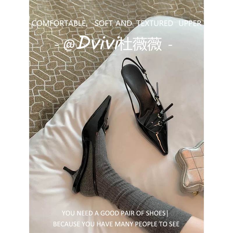 【Du Weiwei】Atmospheric and Sexy ~ Women's Summer Pointed-Toe Black High-Heeled Sandals with Thin Heels