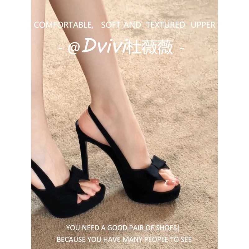 【Du Weiwei】Vintage Hot Girl~ Sexy Platform Open-Toe Sandals for Women, Summer Black High Heels, Women's Stiletto Heels