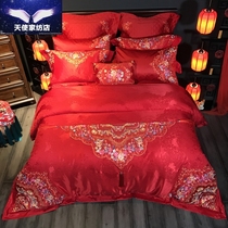 100 bed flag embroidery embroidery wedding four-piece cotton red more than six or eight sets of bedding