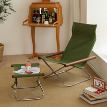 Nordic Portable Folding Chair Home Sloth Sofa Chair Solid Wood Casual Chair Outdoor Backrest Reclining Beach Canvas Chair
