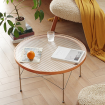 Nordic Day style solid wood tea table round long iridescent glass cherry wood round several light lavish small family stainless steel tea table