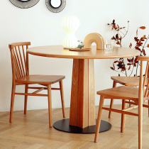 Wood i.e. Nordic solid wood round dining table and chairs combine cherry wood domestic iron art round table small family type original wood color dinner table