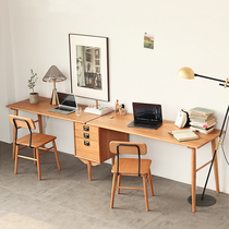 Day Style Cherry Wood Desk Nordic Desk Double Learn Desk Log Writing Desk Home Solid Wood Computer Desk
