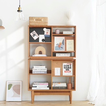 Nordic minimalist solid wood bookcase Free combined floor cabinet Shelf Side Cabinets Plaid Lockers Cherry Wood Bookshelves