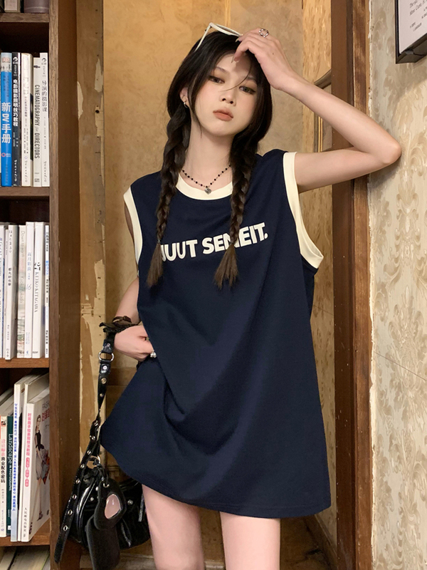 Sleeveless T-Shirt for Women, Stylish Color-Blocking Vest for Outerwear, Loose-Fitting Korean-Style Sports Top for Summer, Basketball Jersey Sleeveless T-Shirt for Women, Stylish Color-Blocking Vest for Outerwear, Loose-Fitting Korean-Style Sports Top for Summer, Basketball Jersey