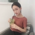 Sinh viên retro phong cách chic khí chất gỗ tai ngắn tay áo thun nữ phiên bản Hàn Quốc áo sơ mi mùa hè áo sơ mi bó sát nữ ao nu Áo / áo thun