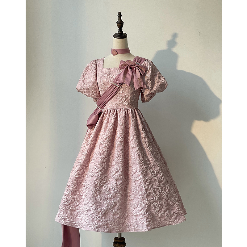 Square Collar Pink OP + Four Small Items (Final)【 Balance 】 ZJ Auxiliary line .Souther   Genuine original Gilding years French relief puff sleeve Dress