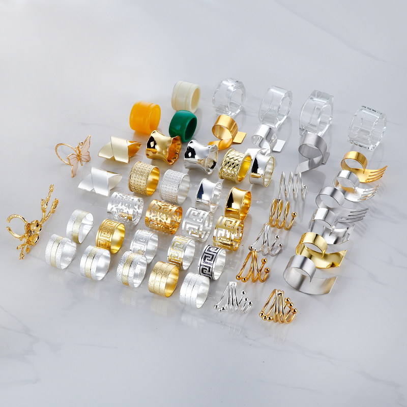 高級ナプキンリング、精巧でシンプルなダブルビーズスプリングナプキンリング、おしゃれなホテルナプキンリング、洋風ナプキンリング。