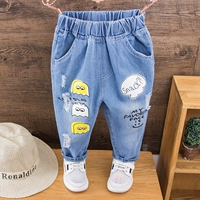 Quần jeans trẻ em 2018 mùa thu mới bé trai quần lỗ Hàn Quốc quần âu 1-2345 tuổi bé chín quần quần jean bé trai xuân hè