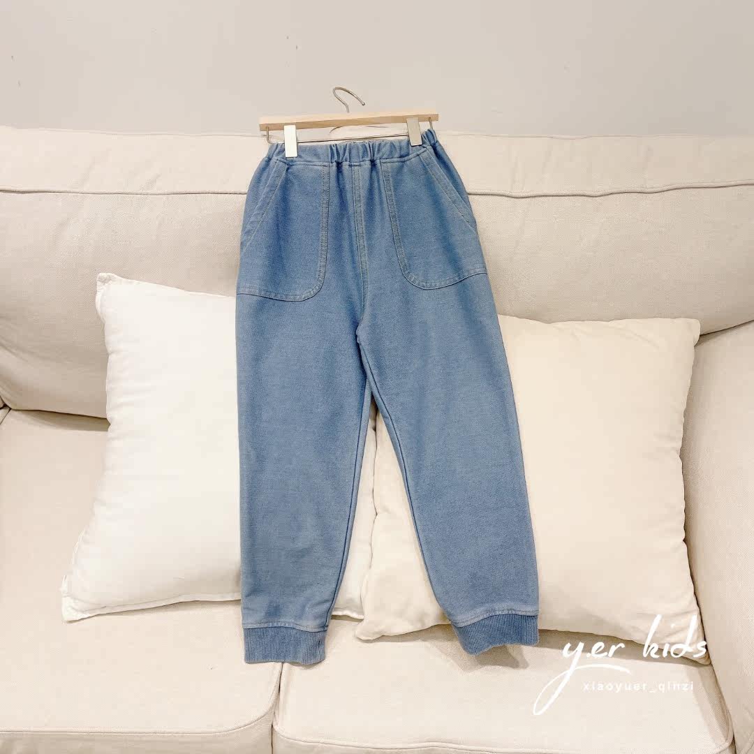 Children summer blue knit denim trousers boys and girls thin washed jeans 2021 spring summer New
