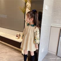 BJ same girl Yingren Wind retro dress Childrens spring and summer Long sleeves Cotton Cotton Skirt Embroidered Dress