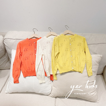 Girls cotton thin knitted cardigan childrens hollow Cherry solid color air-conditioned shirt spring and summer New