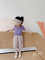 Purple flower buds anti-mosquito pants girls cotton summer floral pants children 2 bloomers thin trousers