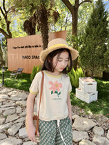 Girls cbc flower T-shirt Childrens summer small flower pattern short-sleeved T cotton top 22 spring and summer new