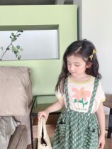 Girl Green Laminated Braces Skirt Children Summer Half Body Short Dress 22 New Geometries Dresses