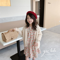 Two-color mohair cardigan girl Autumn Winter soft cardigan children loose oversize sweater 2021