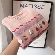 Clearance special girl cotton bear jacquard sweater children cartoon sweater