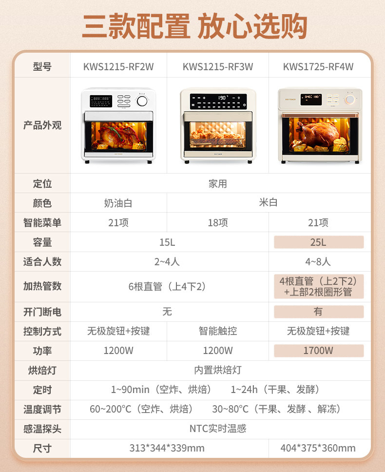 Tonze 天际 KWS1215-RF3W 可视空气炸烤箱 15L Plus会员折后￥259
