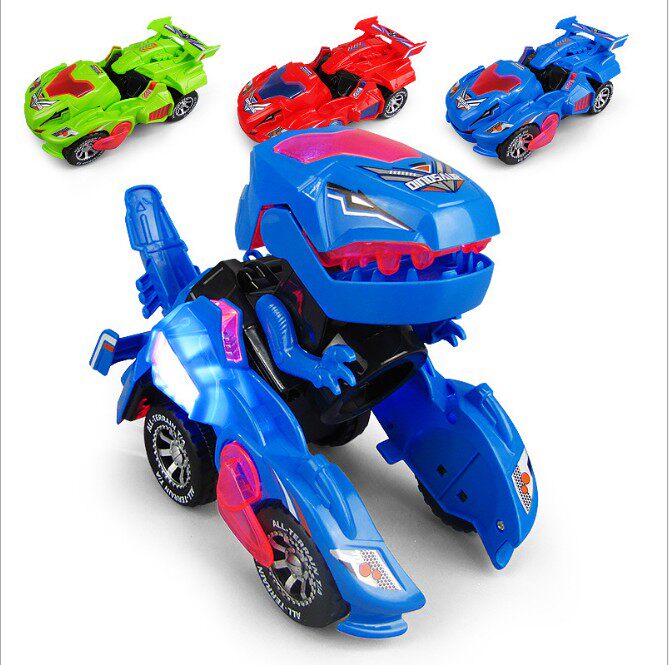 Children's electric deformation car with music flash to boy car deformed dinosaur handheld toys