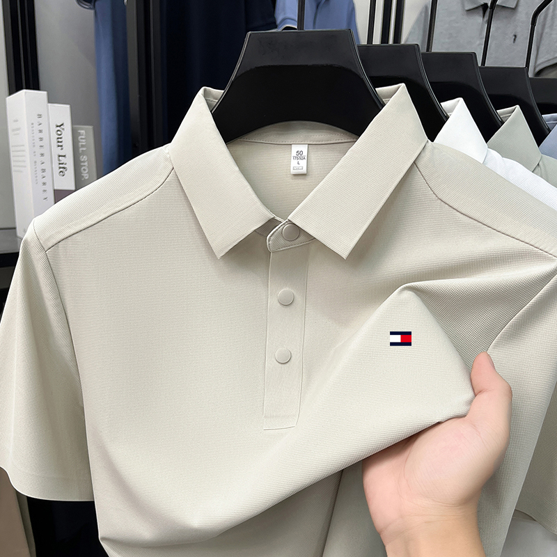 2026 Summer New Men's Tommy Thin Mulberry Silk Short-Sleeve T-Shirt Fashionable Casual Versatile Turn-Down Collar Polo Shirt