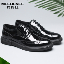 Mens shoes Brock carved spring and summer business dress casual patent leather shoes mens thick-soled wedding shoes trend Board Shoes