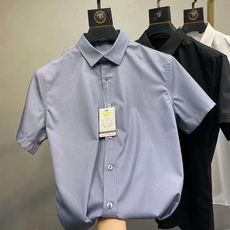 Company goods thousand yuan level Tencel bamboo fiber iron-free anti-wrinkle men's high-end business casual silk shirt