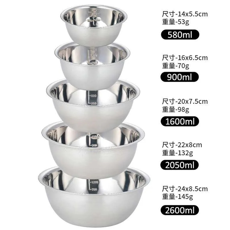 Export island country orders Food grade 304 stainless steel basin 5-piece set to meet the needs of the kitchen