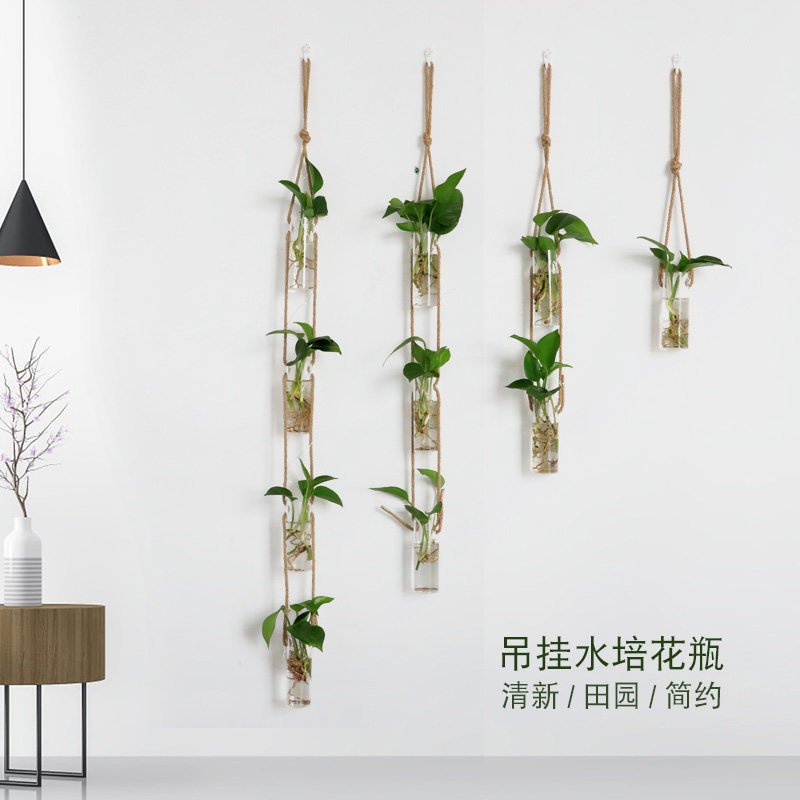Hydroponic plant acrylic vase ins wind creative decoration transparent green dill container small fresh hanging bottle hanging wall hanging