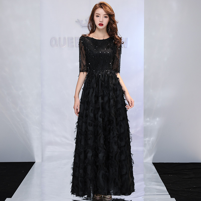 Black Large Size Code Evening Dress Woman slim 2022 New noble temperament Fat mm Banquet Annual Meeting Dress Long version Summer