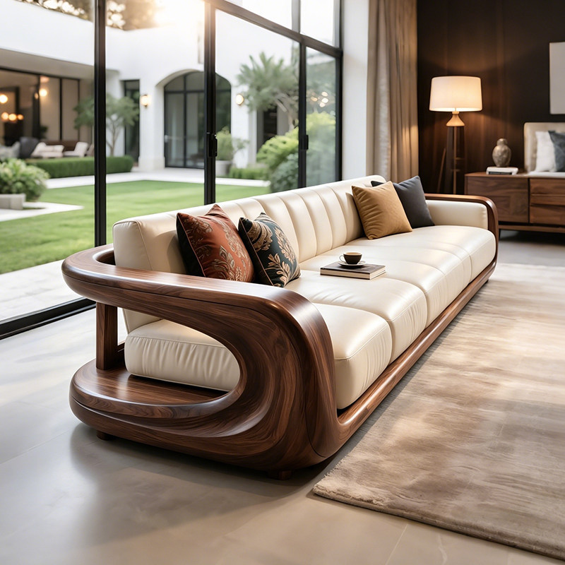 Medieval Style Solid Wood Sofa 2026 New Model for Small Living Room, Black Walnut Leather Straight-Row Sofa for Three or Four People Medieval Style Solid Wood Sofa 2026 New Model for Small Living Room, Black Walnut Leather Straight-Row Sofa for Three or Four People