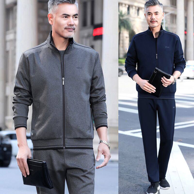 Spring and Autumn 2022 New Middle-Aged and Elderly Sports Suits For Men Plus Size Dad Sweatshirt Three-Piece Cardigan Casual Wear
