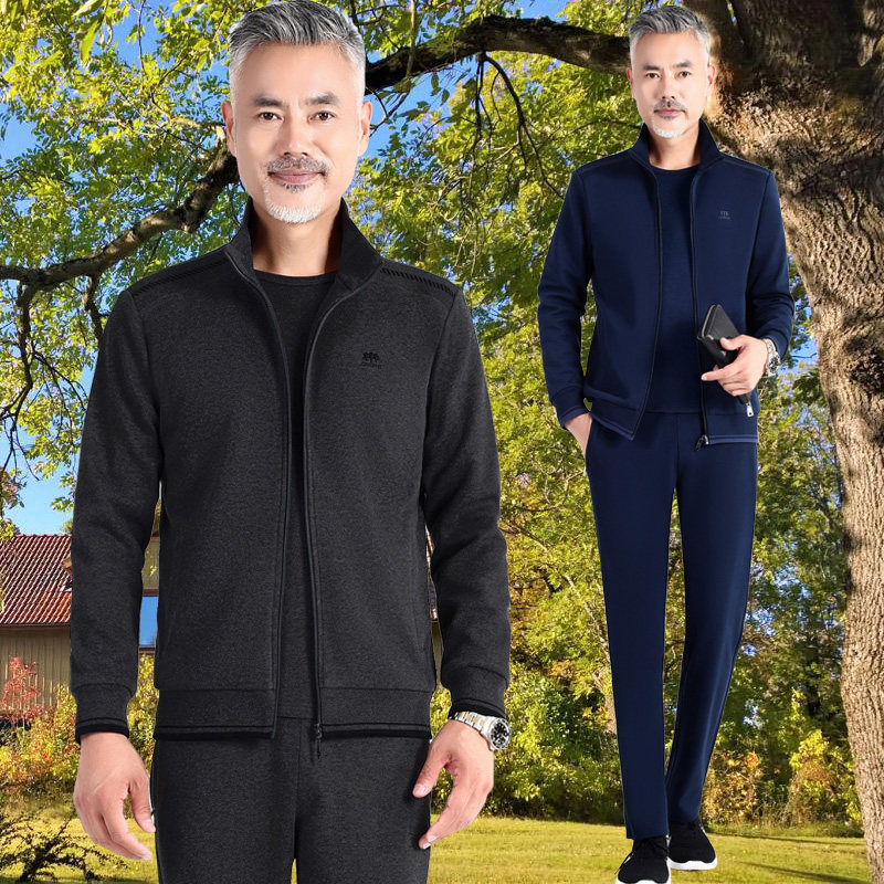 2023 Spring and Autumn Bottom Movement Set Men Cotton Grandpa three pieces of Dad running casual clothes