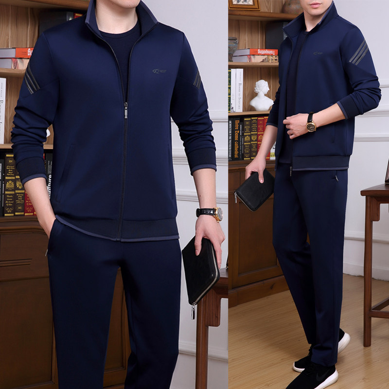 In the spring and autumn of 2023 new middle - aged sports suit men loose South Korean silk daddy suit three pieces of casual suit